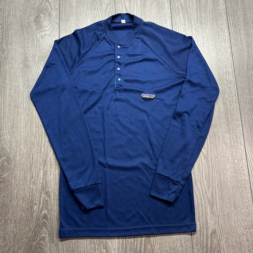 Vintage 1970s Patagonia Capilene Henley Base Layer Small Navy Blue Small